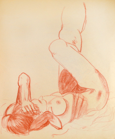 Nude and orange conte crayon